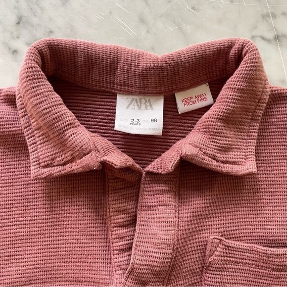 Zara Toddler Boy Textured Weave Polo Shirt in Mauve - Baby Boy Polo Shirt - Picture 2 of 4
